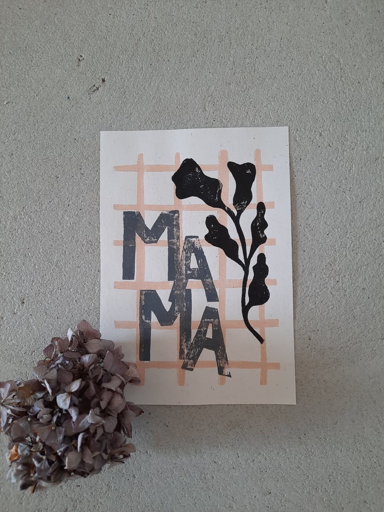 Image of Linoldruck MAMA grau/schwarz/beige