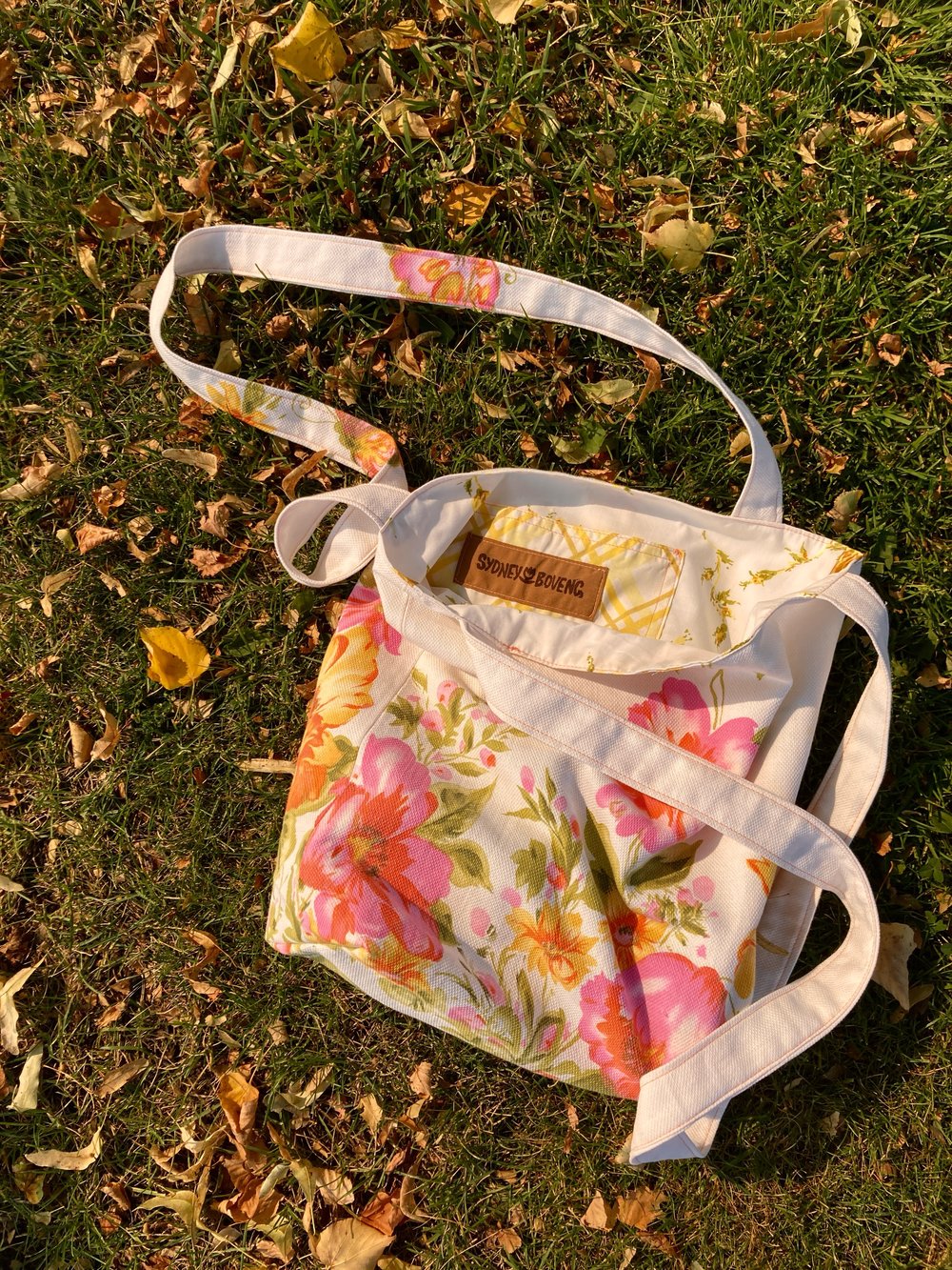 Image of Pink, Orange, and Yellow Cotton Floral Tote