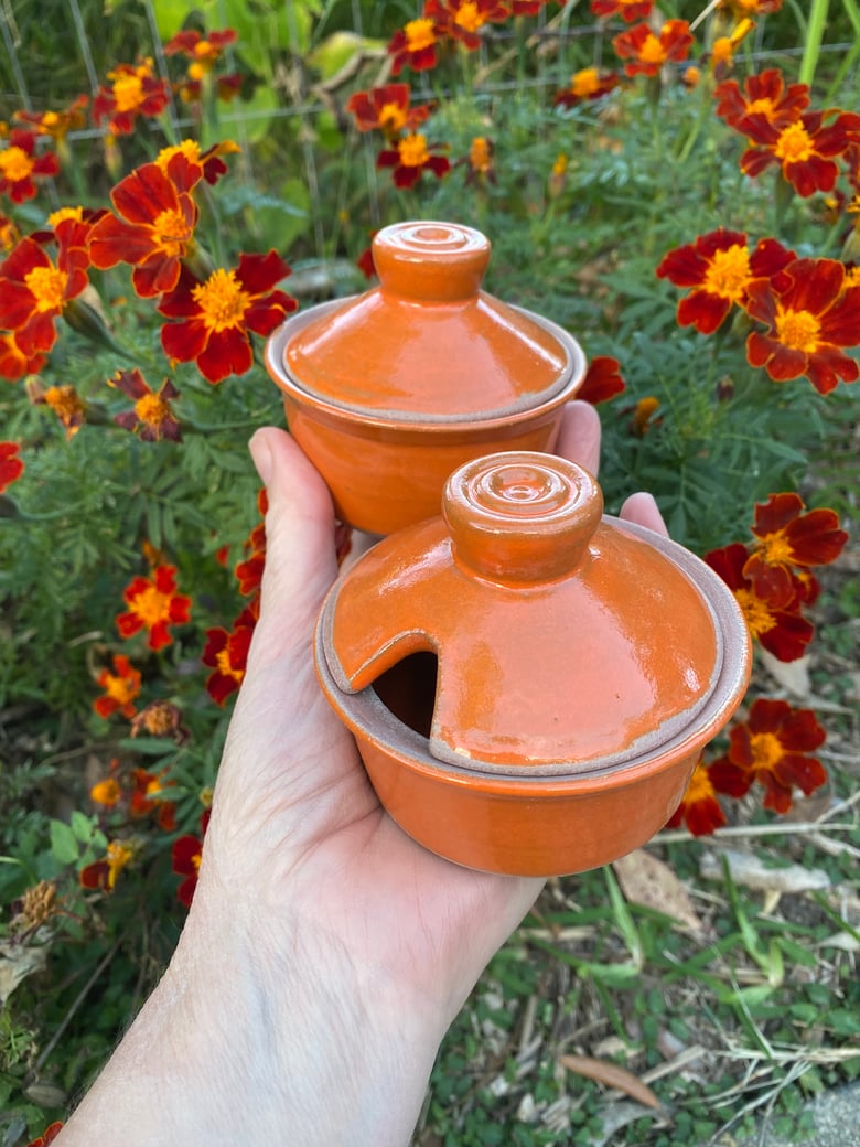 Image of Orange glaze seasoning lidded pot