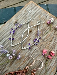 Image 5 of Sterling Woven Lavender Sprig Earrings with Amethyst