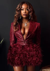 Image 1 of Cherry Kiss Feathered Dress