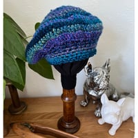 Image 2 of Crochet Beret - Blue Mixed