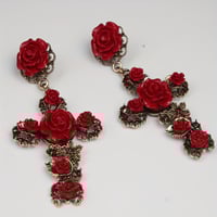 Image 5 of Tears of Joy Vintage Rose Cross Earrings 