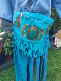 Image 1 of Dolly Bum bag suede fringe tassels TURQUOISE and Moroccan Stone