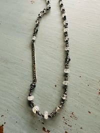 Image 5 of Rumi bar pendant necklace with rainbow moonstones and rutilated quartz