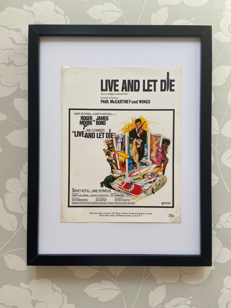 Image of Live And Let Die, James Bond film, framed 1973 vintage sheet music