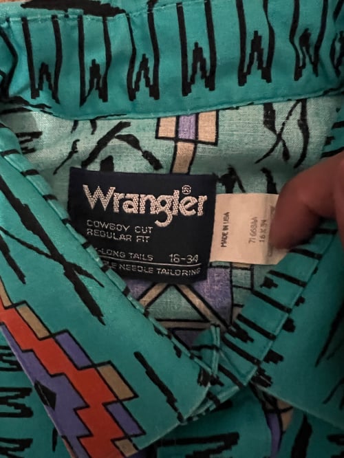 Image of Vintage Wrangler Teal Cowboy Button Up