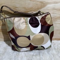Image 1 of Coach Olive Green Scarf Print Multicolor Signature Shoulder Tote Bag Purse RARE!
