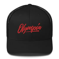 Image 2 of Olympia Text Low Profile Trucker Cap