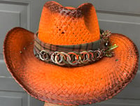 Image 1 of Orange Cowboy Hat Bandanna Chain and Flower Band
