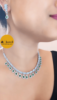 Image 1 of Julie Green-Stunning American Diamond Necklace Set with Earrings