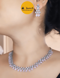 Image 2 of Usha_Pink_Simple yet Beautiful American Diamond Necklace Set