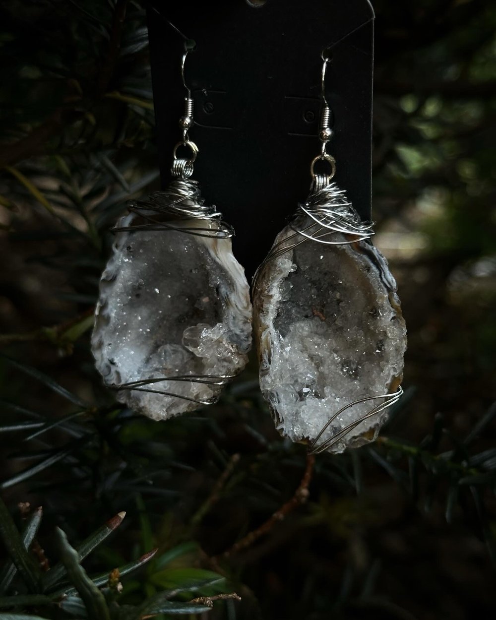 Image of Hand Engraved Earrings with Wrapped Specimens