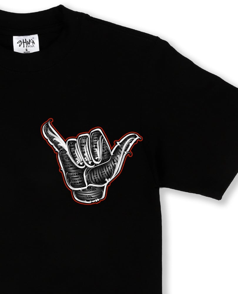 Image of Calligrafitti  Shaka Tee outlined Red