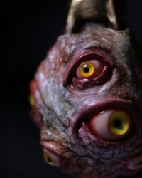 Image 15 of Egg of the King pendant, leather cord, brass hardware, all seeing glowing eyes