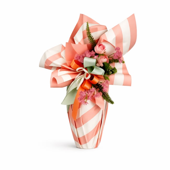 Uovo di Pasqua Artigianale di Cioccolato Fondente o al Latte - a righe rosa e bianche