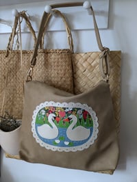 Image 2 of Upcycled Beige Swan Lake Shoulder Bag