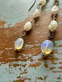 Image 16 of sterling and 14k gold pearl opal dangle earrings