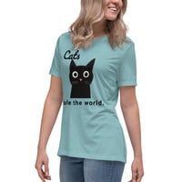 Image 11 of Women's Relaxed T-Shirt, Cats Rule the World T-Shirt | Cute Black Cat Funny Graphic Tee
