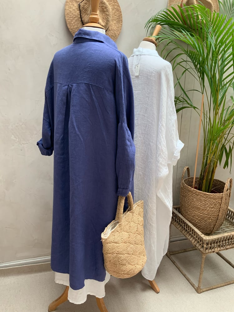 Image of Robe chemisier en lin HéRA Indigo