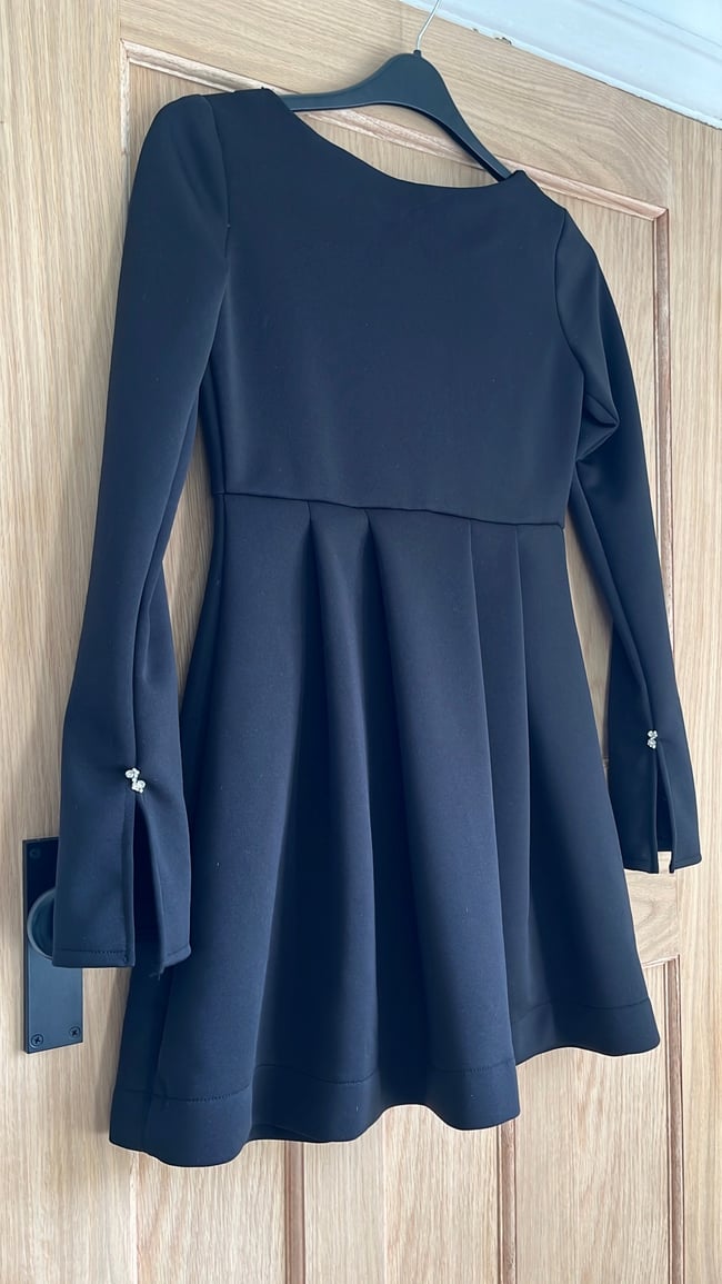 Square neck long sleeve rhinestone dress