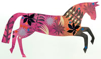 Image 1 of Gretchen , a pink and orange monoprinted horse with collage elements 