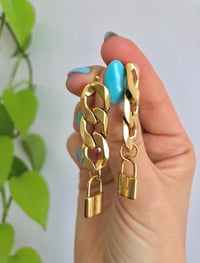 Image 4 of THICK CHAIN PADLOCK DROP EARRINGS 