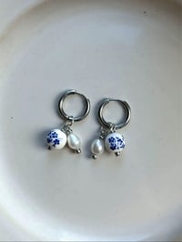 Image 1 of Stainless Steel Greek Style Freshwater Pearl Huggies