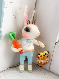 Image 1 of White Bunny with Basket of Chicks and Carrot I