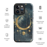 Image 1 of Blue and Gold Celestial Moons Design Tough Case for iPhone®