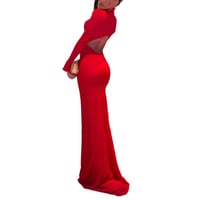 Image 3 of Ruched Backless Gown plain elegant red dresses long