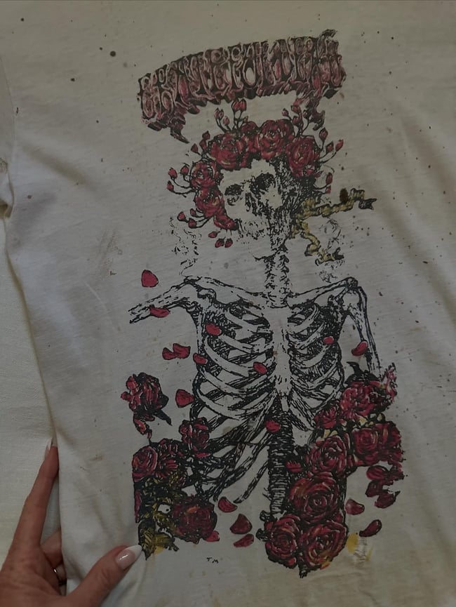 70s Grateful Dead 'Bertha' skeleton roses concert tee t shirt