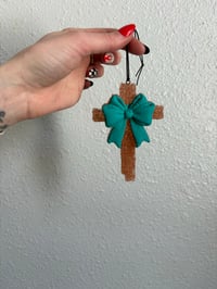 Image 2 of {April Fresh Scented} Teal Bow Cross Freshie
