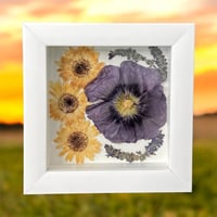 Image 1 of Plum Hollyhock, Veronica & Daisies- Wildflower Art In 6" X 6" Shadow Box (Item# 202309S)