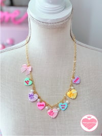 Image 2 of 22k Gold Plated Candy Hearts Charm Necklace 