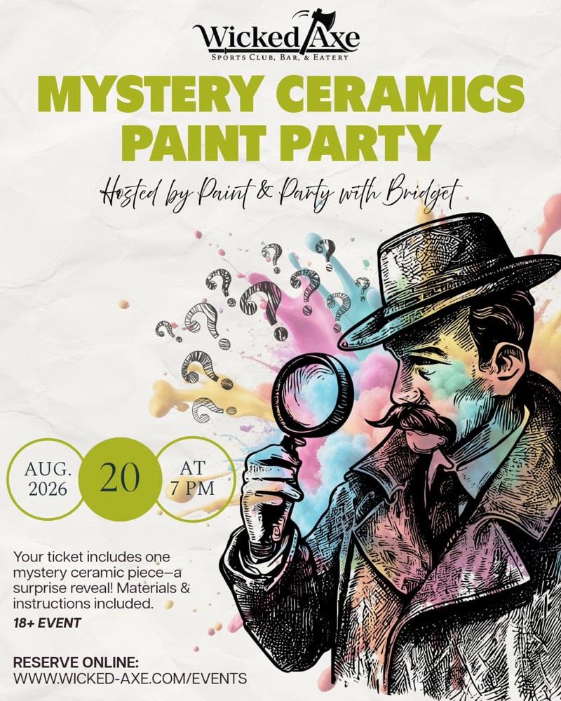 Image of Mystery Ceramics and Nacho Paint Party 8/20 Wicked Axe Haverhill, MA 18+