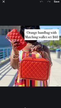 Orange handbag with matching wallet set