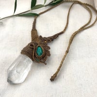 Image 2 of Macrame necklace with turquoise and clear quartz 