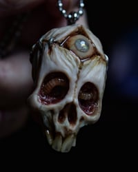 Image 7 of Third Eye Skull pendant, stainless chain , moon stone eye, OOAK one of a kind 