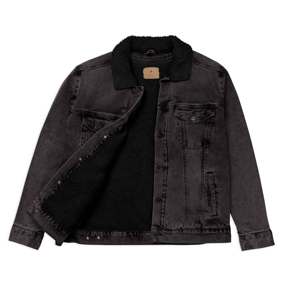 Image of Locked and Loaded Embroidered Denim Sherpa Jacket