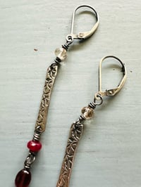 Image 9 of garnet and ruby sterling silver bar earrings