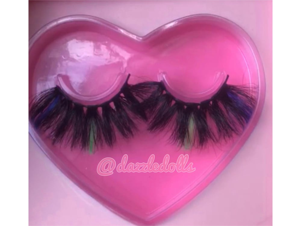 Image of green&blue coloured lashes-love heart box
