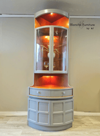 Image 5 of Mid Century Modern Luxury Corner Drinks Cabinet by Nathan - Light Grey Vintage Cocktail Display Unit