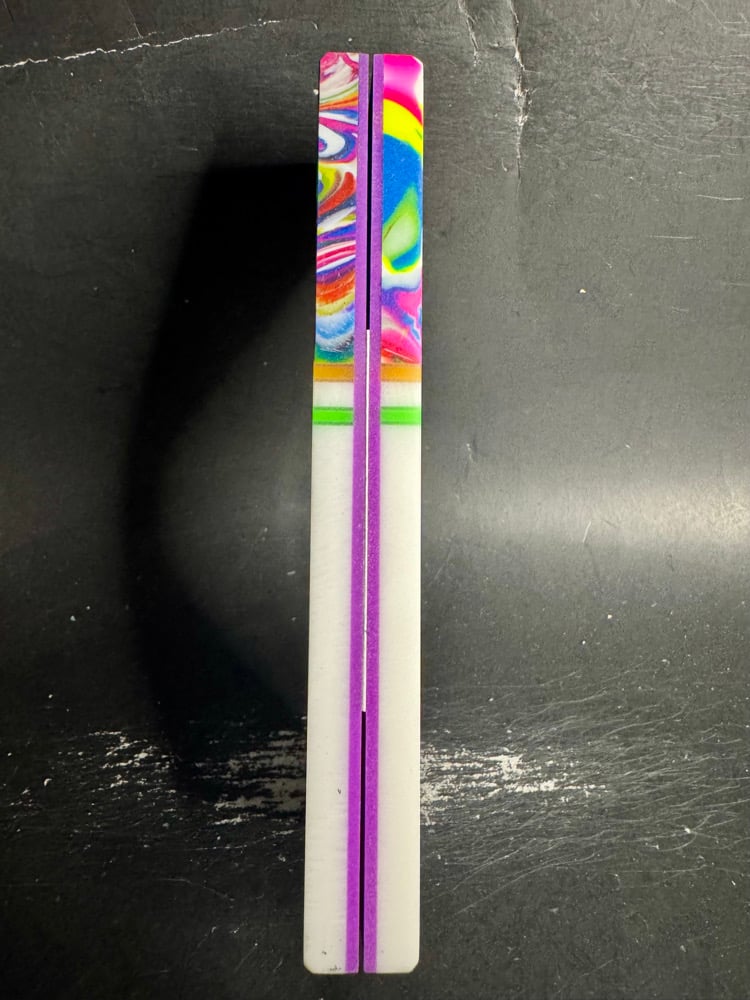 Image of @Kaoticartworks Resin & White Faux Ivory GLOW Segmented Knife Scales