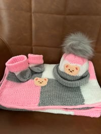Image 5 of Baby Blanket & Hat Set, Handmade, Acrylic Yarn