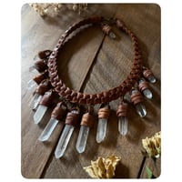 Image 2 of The Empress Necklace - Clear Quartz Crystals and Rich Chestnut Brown Leather