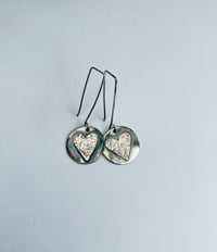 Image 1 of Round textured and oxidised hear earrings 