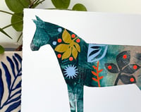 Image 4 of Vince , a green and mustard monoprinted horse with collage elements 