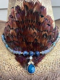 Image 3 of 2 Tone Brown Cowboy Hat Blue/Green Bead And Feather Band