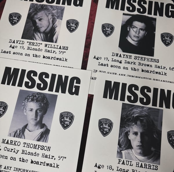 Image of The Lost Boys Missing Poster w/ Logo Pin